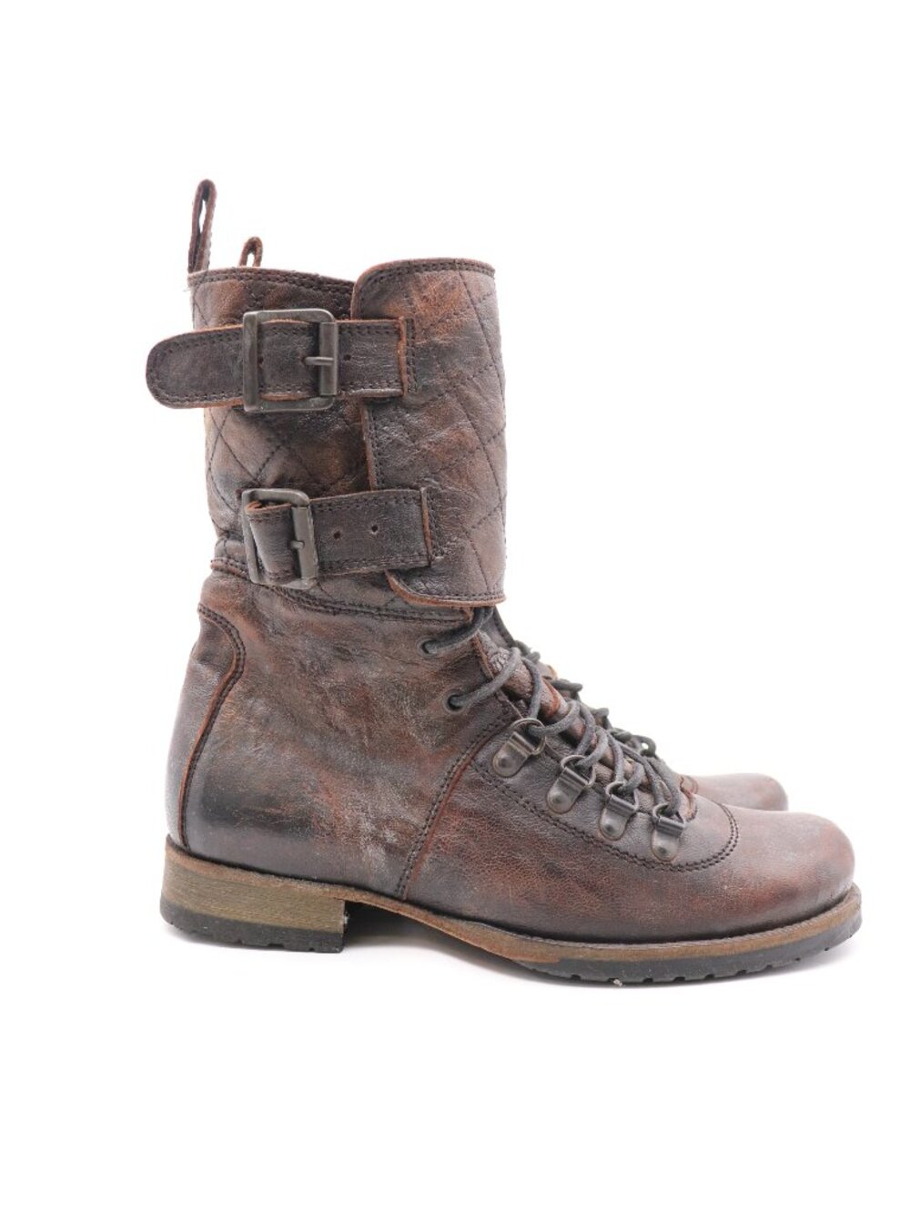 Allsaints Damisi Boot Women's Size EU 38 Brown Leather Buckle Lace Up Shoes